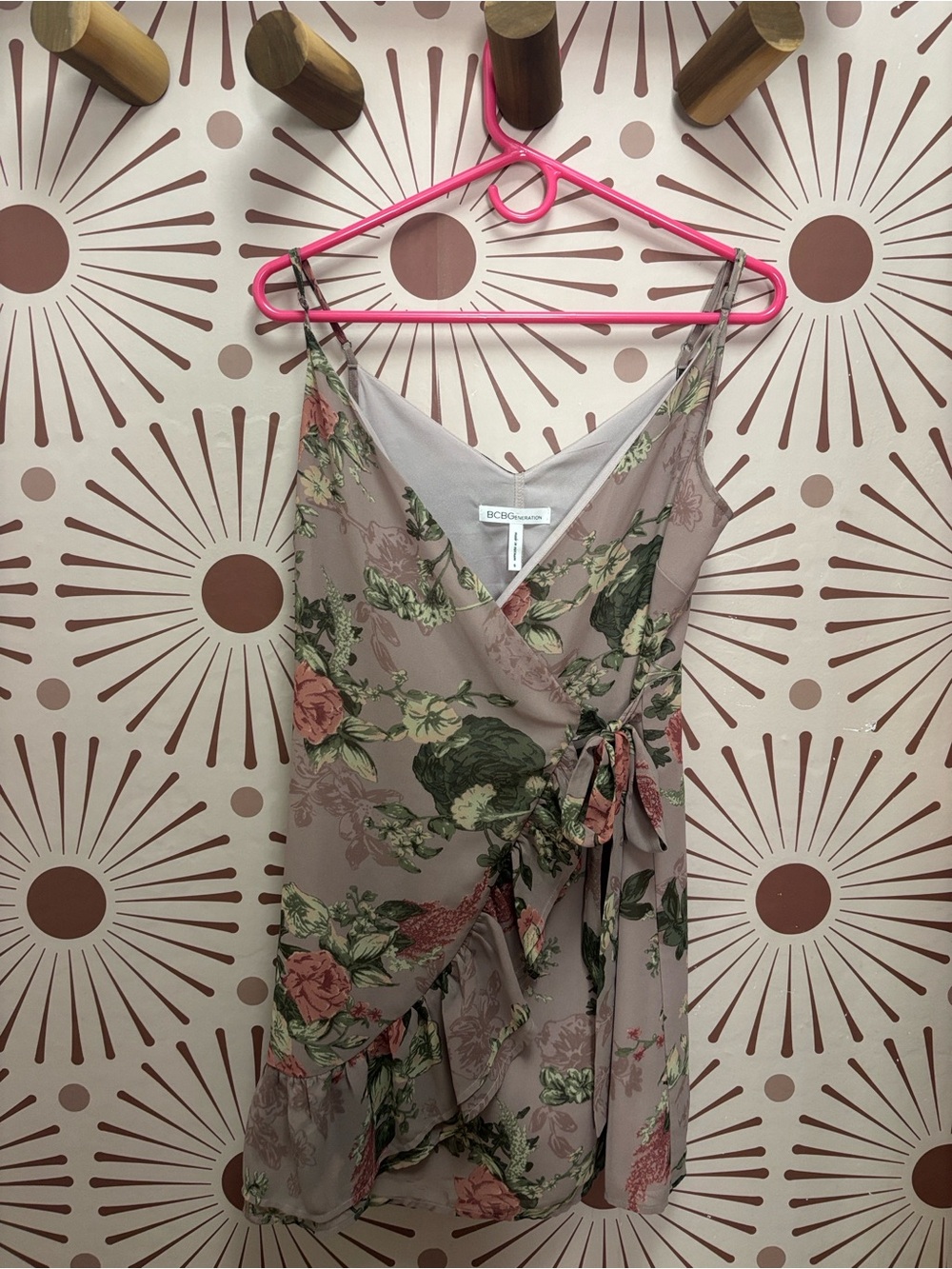 BCBGeneration Blush Floral Wrap Mini Dress